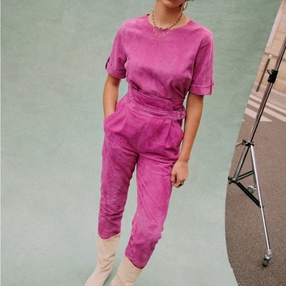 Sezane Pants - Elegant Sezane Pink Leather Pants